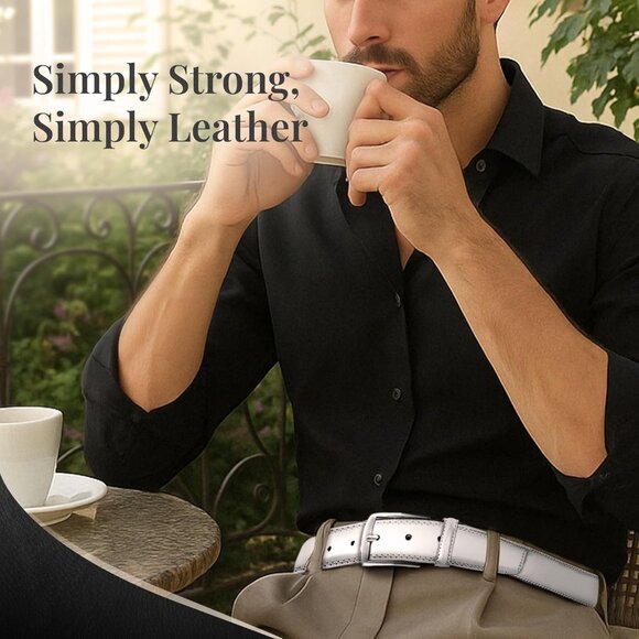 Genuine White Leather Dress Belt for Men Tan Mens Belt for Suits Jeans Uniform - Picture 7 of 7